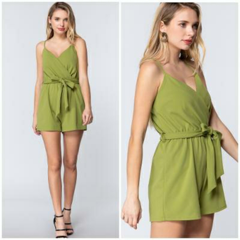 Sophisticated Chic Surplice Avocado Green Romper
